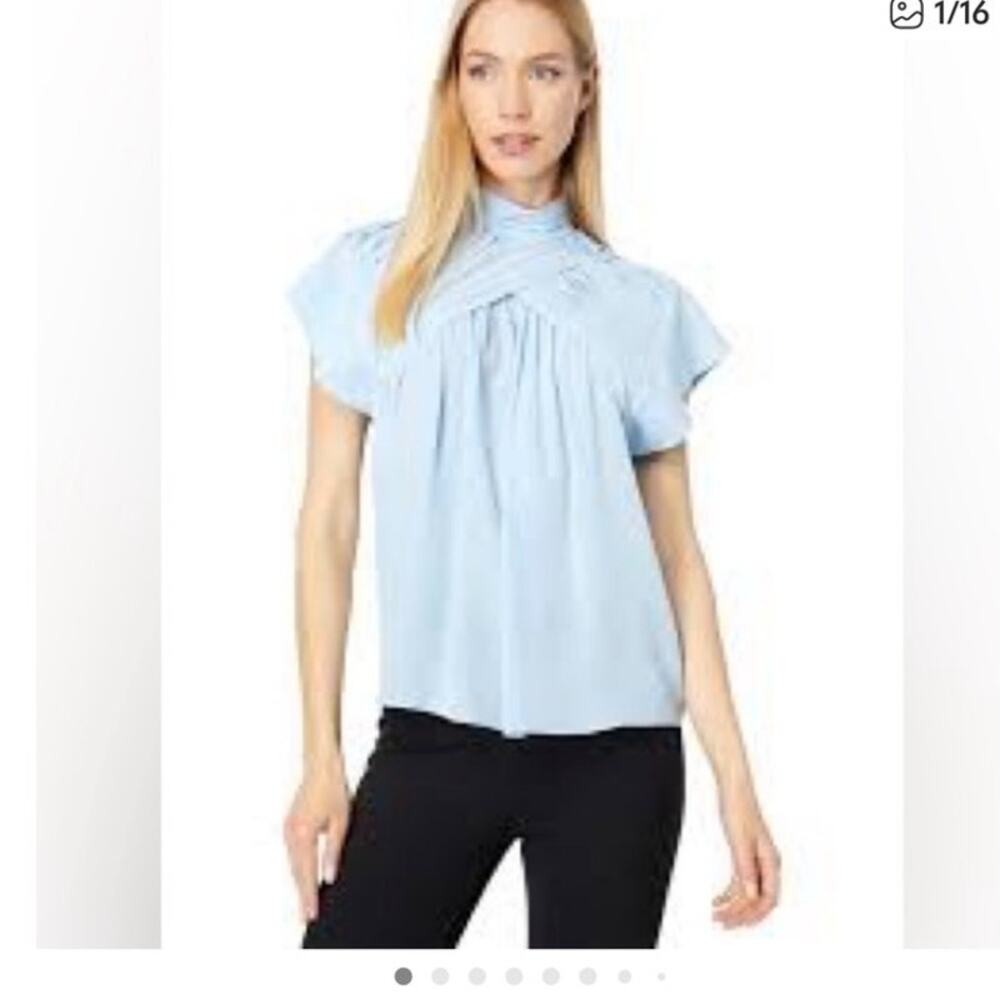 Joie Women's Edesse Pleated 100% Silk Blouse In Powder Blue Size XS NWT - Picture 3 of 10